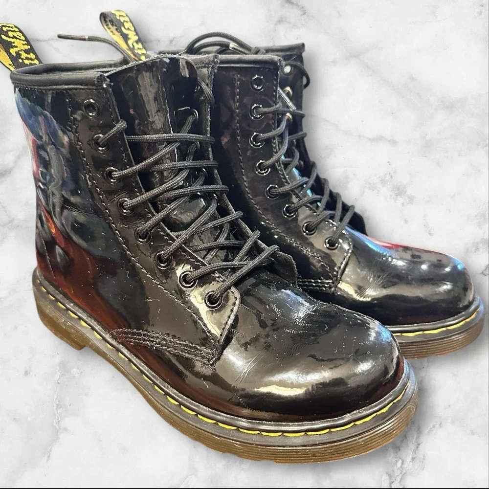 DR. MARTENS Black‎ Junior Kids Boots Zip Sides Lace Up Size 3
